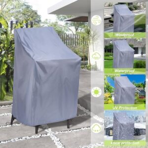 Stackable Patio Chair Cover, Outdoor Chair Cover Waterproof, Stacked Chairs Lawn Chair Covers Outdoor Stack Chairs for All Weather Protection (Grey, 25"L x 25"W x 47”H) - Image 5