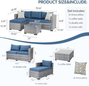 Shintenchi 3 Pieces Patio Furniture Set,All-Weather Rattan Patio Conversation Set,Outdoor Sectional Silver Wicker Patio Couch with Washable Cushions and Glass Coffee Table(Navy Blue) - Image 2