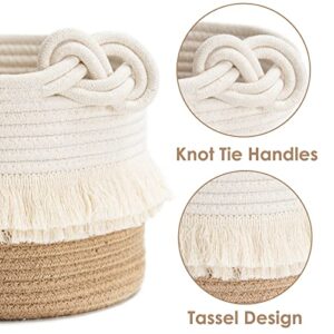 CherryNow Small Woven Storage Baskets Cotton and Jute Rope Decorative Hamper for Diaper, Blankets, Magazine and Keys, Cute Tassel Nursery Decor - Home Storage Container – 9.5'' x 7'' - Image 9