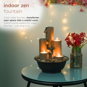 Alpine Corporation WCT202 Indoor Tabletop Tiered Water Fountain Featuring 3 Candles for Desktop and Table, 11", Brown - Image 4