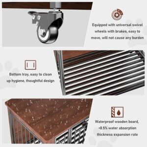 Dog Crate Furniture, 32" Dog Kennel Furniture, Small Dog Kennel Indoor, Dog Crates for Small Dogs, Wooden Dog Crate with Wheels, Tray, Feeding Window - Image 5