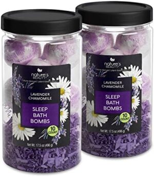 Nature's Beauty Lavender Chamomile Sleep Bath Bomb Gift Set Multi-Pack- Luxury Fizzy Relax Spa Bomb w/Vanilla + Citrus Scent Made with Coconut Oil + Witch Hazel, 17.5 oz | 10 ct ea (2 Pack)