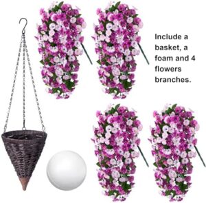 Artificial Fake Flowers Plants Hanging Baskets Outdoor Outside Spring Decor, Faux Silk Light Fuchsia and Fuchsia UV Resistant Look Real Morning Glory Home Patio Porch Balcony Decoration - Image 2