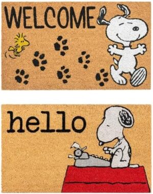 Gertmenian Peanuts Snoopy Coir Doormat - 2x3 Welcome Mat (2-Pack), Ideal for High Traffic Areas in Front Door, Garage, Entryway - Welcome, 80022