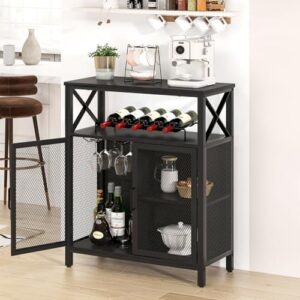 FOLUBAN Black Wine Bar Cabinet, Modern Coffee Bar Cabinet with Storage for Home, Farmhouse Sideboard Buffet Cabinet for Liquor and Glasses with Wine Rack for Kitchen Dining Living Room, 47 Inch - Image 3