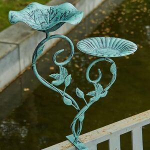 Deck Bird Bath and Metal Bird Feeder,2-in-1,Bird Bath for Railing, Bird Baths for Deck with Removable Sturdy Steel Clamp, Outdoor Garden Decor