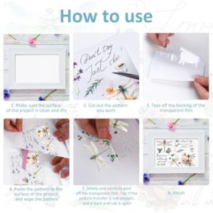 Rub on Transfers for Furniture Crafts Stickers - 6 Sheets Inspirational Dragonfly Rub on Transfer Stickers Furniture Crafts Flowers Decals for Wood Door Window Home Office Decor 11.8 x 8.2 Inch - Image 3
