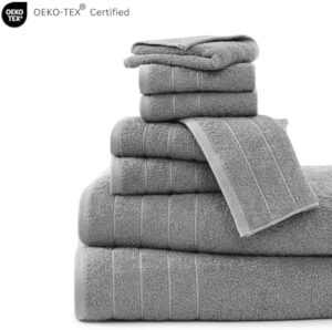 Casa Platino Large Bath Towels Set- 2 Bath Towels(30x 60), 2 Hand Towels & 4 Washcloths - Complete Bathrom Towels Set, Mercerized Soft Cotton Towel Set for Bathroom, Absorbent Towel Set- Grey - Image 3