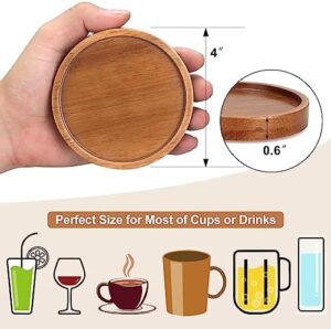 6 Pcs Best Wooden Coasters with Holder Coffee Table Decor Acacia Wood Coaster Set Modern Cup Coaster for Drink Home Dining Table Kitchen Accessories Cute Beer Bar Decorative Rustic Outdoor Coasters - Image 7