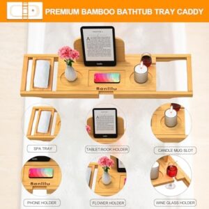 Premium Bamboo Bathtub Tray Caddy - Bath Tub Tray Table for Bathtub - Bath Caddy Tray for Bathtub, Expandable Size, Fits Most Bath Tubs - Image 2
