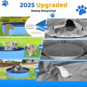 63" x 12" Foldable Dog Pool - Collapsible Hard Plastic Kiddie Pool for Dogs & Kids, Non-Slip Pet Bath Tub for Outdoor Backyard Use, Lightweight & Portable (Blue) - Image 5