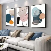 MPLONG Aesthetic Wall Art Large size 24" x 32" x 3 Panels Of Framed Decorative Paintings Abstract Simple Orange White Blue And Other Color Blocks Wall Art Canvas Prints Nature Home Decor