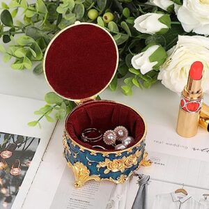 Hipiwe Antique Metal Jewelry Box Ring Earring Treasure Chest Case Small Trinket Box Round Jewelry Display Box Necklace Organizer Wedding Birthday Gift Home Decor, 3x3x2.4 inch - Image 4