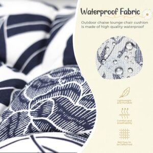 Outdoor Chaise Lounge Chair Cushion 75.1 x 22.8 x 4.7 Inches 100% Waterproof Replacement Cotton Patio Pool Lounge Chair Cushion for Outdoor Furniture with Ties, Blue Enchantress - Image 3