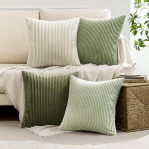 MIULEE Boho Farmhouse Throw Pillow Covers 18x18 Inch Set of 4 Mordern Neutral Green Cushion Covers Soft Corduroy Nordic Home Decor for Spring Couch Bed Sofa Living Room Green-White - Image 5