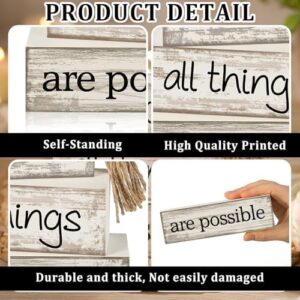 4 Pcs Farmhouse Wooden Tabletop Decor Farmhouse Tiered Tray Decor Rustic Retro Wood Bead Garland with God All Things are Possible Block Sign Neutral Centerpiece Sign for Home Shelf Mantle - Image 5