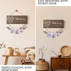 Mothers Day Gifts for Mom Women, Housewarming Gifts New Home Wall Decor Sign, This Is Us Family Picture Frame Wedding Gifts for Couples Farmhouse Rustic Wood Hanging Photo Holder New Homeowner Gifts - Image 4