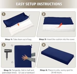 Outdoor Bench Cushion Waterproof 48"x18" – Fade-Resistant Patio Furniture Cushion with Ties for Porch Swing, Loveseat, or Indoor Bench Replacement, Navy Blue - Image 7