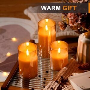 Glass Battery Operated LED Flameless Candles with Remote and Timer, Real Wax Candles Warm Color Flickering Light for Festival Wedding Home Party Decor(Pack of 3)-Gold - Image 7