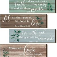 Yulejo 4 Pieces Bible Verses Wall Decor Psalms Scripture Wooden Christian Sign Rustic Wall Art Prayer Decorations for Home (Retro)