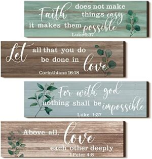 Yulejo 4 Pieces Bible Verses Wall Decor Psalms Scripture Wooden Christian Sign Rustic Wall Art Prayer Decorations for Home (Retro)