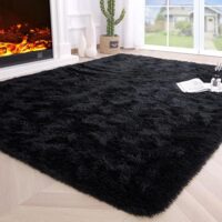 Noahas Fluffy Area Rugs for Living Room,4x5.3 Feet Black Rugs for Bedroom,Thick Shag Throw Floor Carpet,Soft Shaggy Bedside Non-Slip Plush Dorm Nursery Kids Rug Home Decor Aesthetic
