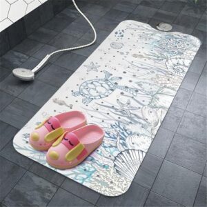 Sea Turtle Seaweed Starfish Cute Shell Bathtub Mat Non Slip Shower Mat Extra Long Anti Slip Bath Mats for Tub with Suction Cups and Drain Holes - Image 4