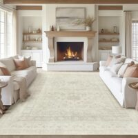 zesthome 8x10 Area Rugs for Living Room,Non-Slip Backing Washable Rugs,Vintage Large Area Rug,Stain Resistant Home Decor Rug (Beige/Grey,8'x10')