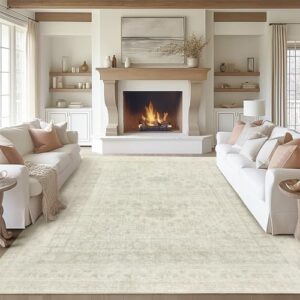 zesthome 8x10 Area Rugs for Living Room,Non-Slip Backing Washable Rugs,Vintage Large Area Rug,Stain Resistant Home Decor Rug (Beige/Grey,8'x10')