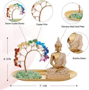 INNOLITES 7 Chakra Crystal Tree and Buddha Statue Set, Yoga Meditation Decor, Money Tree and Buda Statues for Home Living Room Office Shelf Decoration Wealth and Luck - Image 2
