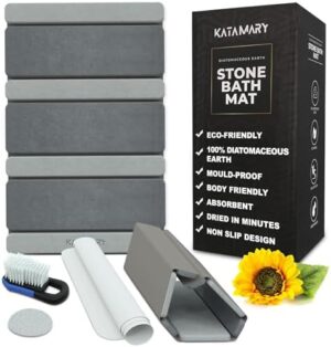 Stone Bath mat, Diatomaceous Earth Shower Mat, Non-Slip Super Absorbent Quick Drying Bathroom Floor Mat, Natural, Easy to Clean. (Dark Gray)