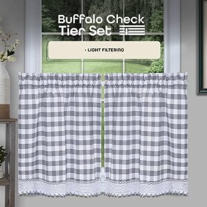 Buffalo Check Tier Pair Window Curtain Set - 58 Inch Width, 36 Inch Length - Grey & White Plaid Drapes - Light Filtering Drapes for Kitchen, Bedroom, Living & Dining Room by Achim Home Decor - Image 2