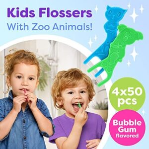 Kids Flossers 4 Pack (200 Total), Kids Floss Picks, Flossers Kids, Floss for Kids, Cute Animal Shapes, Glides Easy Between Teeth, Flosser Helps Prevent Tooth Decay & Gum Disease, Bubble Gum Flavored - Image 2