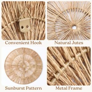 CHI AN 18 Inch Boho Wall Decor – Set of 5 Woven Jute Wall Baskets, Boho Wall Art & Decorative Basket Set, Farmhouse Wall Hanging, Handwoven Wall Plates for Living Room, Bedroom – 18", 14", 11", 8", 7" - Image 2