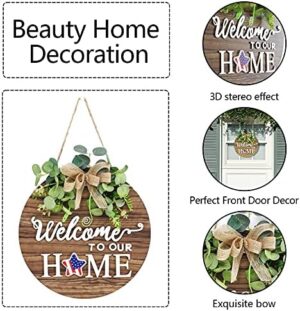 Interchangeable Seasonal Welcome Sign Front Door Decoration, Rustic Round Wood Wreaths Wall Hanging Outdoor, Farmhouse, Porch, for Spring Summer Fall All Seasons Holiday Halloween Christmas. - Image 2