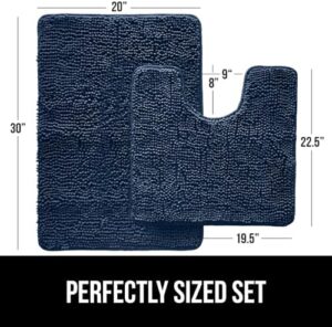 GORILLA GRIP Bathroom Rug Sets, Soft Chenille 2 Piece Area Rugs Set, Toilet Base Mat and 30x20 Carpet, Absorbent Microfiber Washable Mats Dry Quickly, Home Décor and Bath Room Accessories, Navy Blue - Image 2