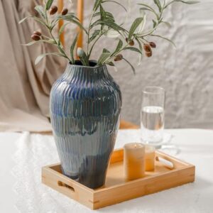 Blue Ceramic Vase for Home Decor - 11.6 Inch, Pampas Grass Vase with Modern Art Texture for Living Room, Dining Table, Farmhouse, Office Decor - Image 5