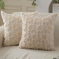 DFXSZ Spring Summer Pillow Covers 20x20 inch Set of 2 Farmhouse Decor Yellow Flower Heart Sunflower Beige Soft Plush Faux Fur Jacquard Throw Pillows for Sofa Holiday Spring Home Decor PTK024E20