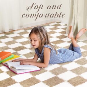 Super Soft Rug for Bedroom, 5x8 Ft Beige and White Area Rug Classic Checkered Shaggy Anti-Skid High Pile Soft Fluffy Rug Fuzzy Carpet for Living Room Bedroom Kids Room Nursery, Dorm Home Decor - Image 5
