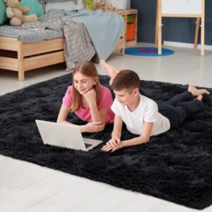 Noahas Fluffy Area Rugs for Living Room,4x5.3 Feet Black Rugs for Bedroom,Thick Shag Throw Floor Carpet,Soft Shaggy Bedside Non-Slip Plush Dorm Nursery Kids Rug Home Decor Aesthetic - Image 5