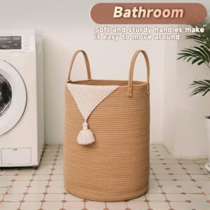 Large Woven Laundry Basket Hamper,60L Cotton Rope Storage Bin for Blankets,Toys and Clothes,Decorative Tall Nursery Hamper for Living Room,Baby Nursery,Bathroom and Bedroom,Golden Jute - Image 5