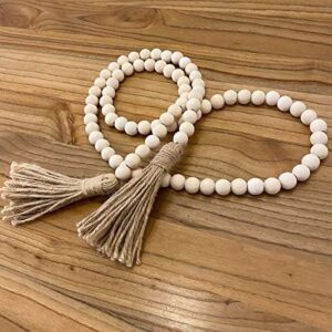 Farmhouse Beads 58in Wood Bead Garland with Tassels Rustic Country Decor Prayer Boho Beads Big Wall Hanging Decor - Image 4