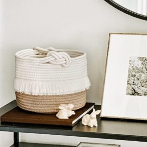 CherryNow Small Woven Storage Baskets Cotton and Jute Rope Decorative Hamper for Diaper, Blankets, Magazine and Keys, Cute Tassel Nursery Decor - Home Storage Container – 9.5'' x 7'' - Image 6