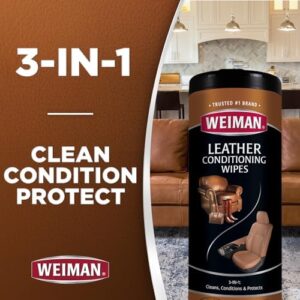 Weiman Leather Cleaner Wipes - Clean Condition UV Protection Help Prevent Cracking or Fading of Furniture, Car Interior, Couch, and Shoes, 2 Pack with Microfiber Cloth - Image 2