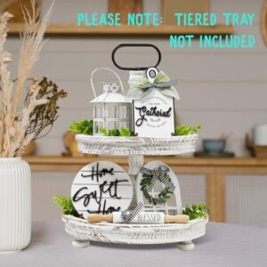 Houmury Set of 16 Farmhouse Tiered Tray Decor with 1 Lantern Artificial Plant& Cutting Board Sign for Rustic Home Kitchen Decor Tier Tray Decor Set (Tiered Tray Not Included) - Image 7