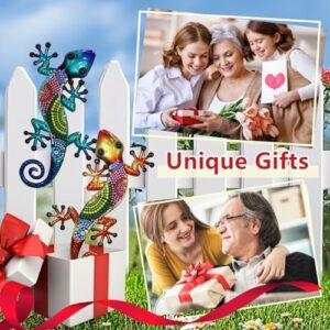 HONGLAND Metal Gecko Wall Art 2 Pack 15 Inch Lizard Outdoor Decor Hanging Glass Sculpture Decoration for Garden Fence Home - Image 3