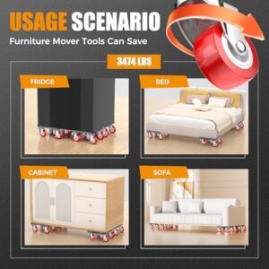 Furniture Dolly,Furniture Mover Pro Set,Furniture Lifter with 5 360° Rotatable Rubber Universal Wheels,Carbon Steel Panel Furniture Movers,Maximum Load 3307LBS.Red. - Image 7