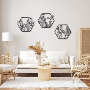 OYEFLY 3 Pcs Metal Flower Wall Art, Farmhouse Wall Decor (Black) - Image 3