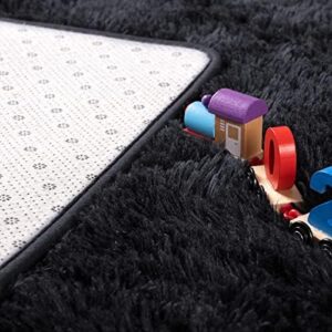 Noahas Fluffy Area Rugs for Living Room,4x5.3 Feet Black Rugs for Bedroom,Thick Shag Throw Floor Carpet,Soft Shaggy Bedside Non-Slip Plush Dorm Nursery Kids Rug Home Decor Aesthetic - Image 4