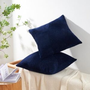 Topfinel Fall Pillow Covers Set of 2 Soft Corduroy Boho Strip Textured Blue Pillow Covers Modern Farmhouse Cute Autumn Home Decor Blue Living Room Sofa Couch Bed 45x45 cm - Image 4